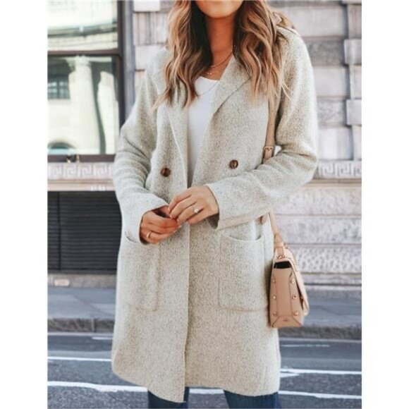 Oversized Fall Cardigan Sweater - Women’s Knit Button-Up Coatigan Jacket,Apricot - Picture 3 of 7